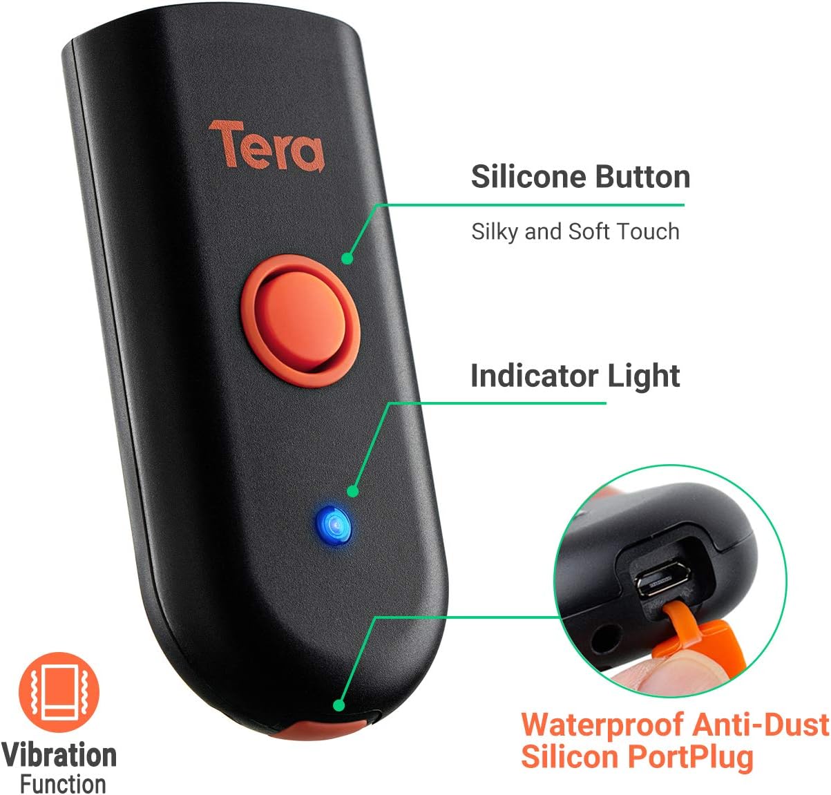 Tera Wireless Barcode Scanner, Waterproof Shockproof Mini Pocket 2D Scanner, 3-in-1 Bluetooth 5.0 & USB Wired & 2.4G Bar Code Reader Portable 2D QR Image Scanner Work with iOS, Windows, Android 1100D Pack of 2