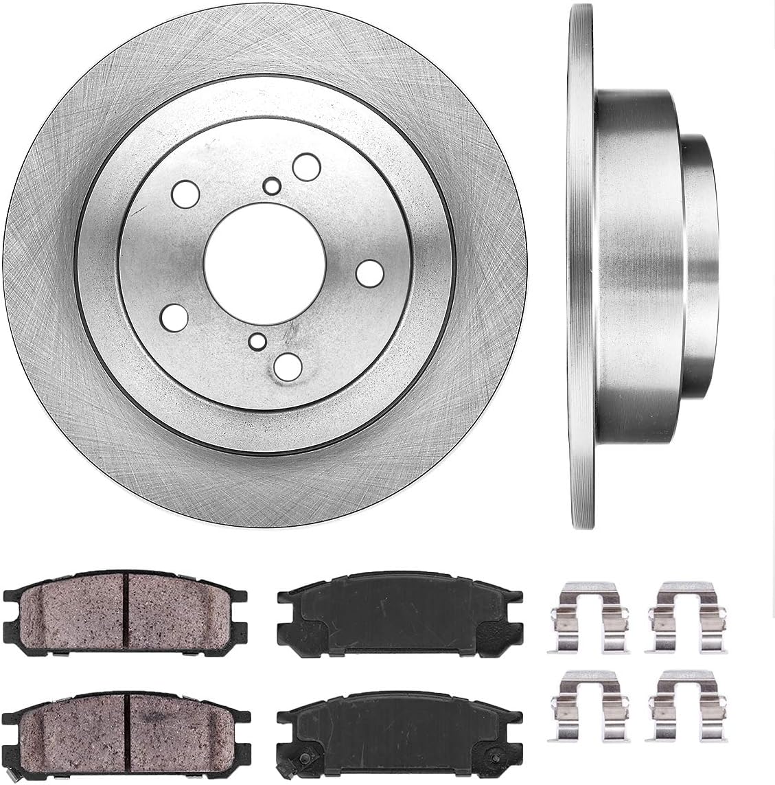 Callahan CRK12090 REAR 266 mm Premium OE 5 Lug [2] Brake Disc Rotors + [4] Ceramic Brake Pads + Clips [fit Subaru Impreza Legacy]