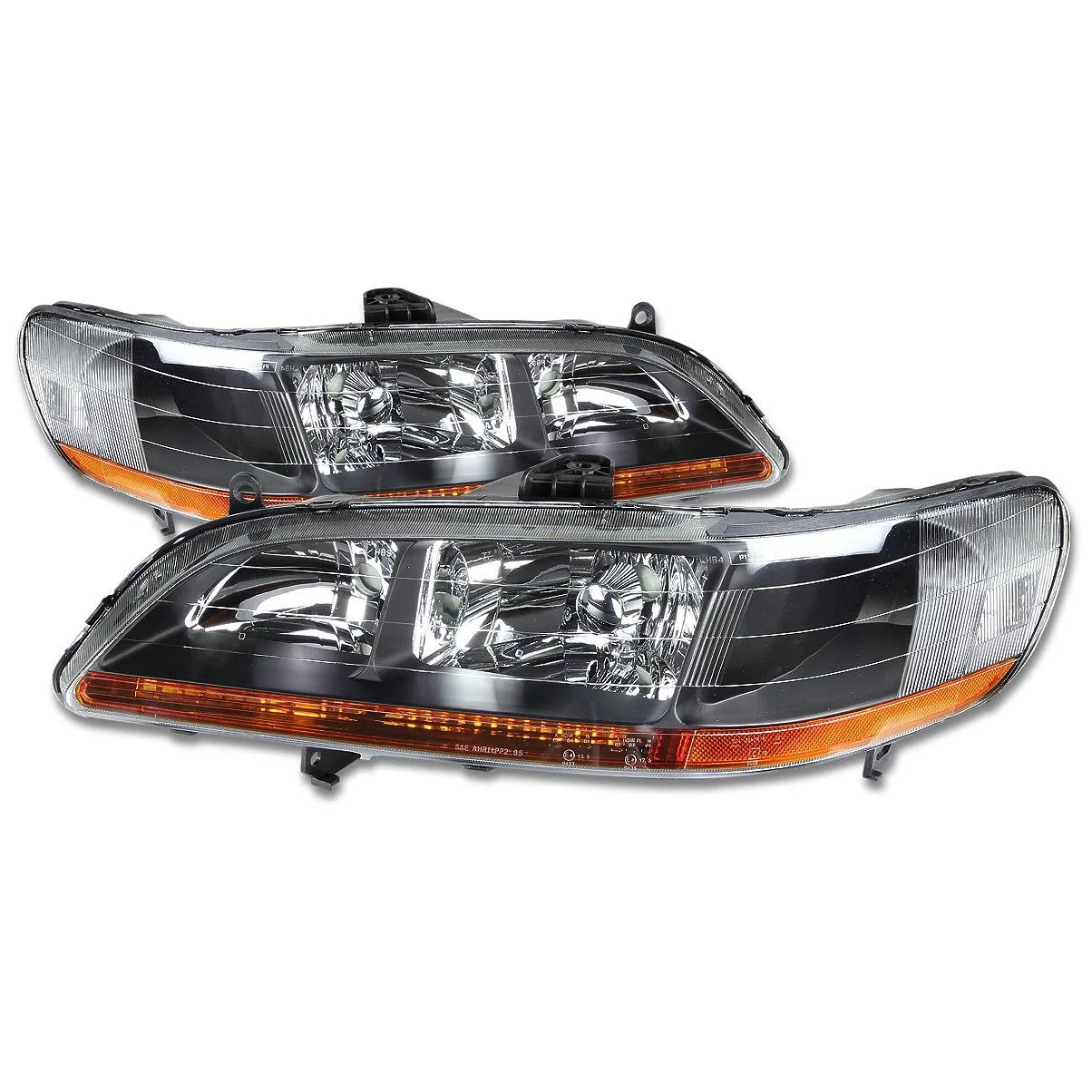DNA Motoring for 98-02 Honda Accord OE Style Headlight Black Housing Amber Corner Headlamp 99 00 01 Left+Right HL-OH-HA98-BK-