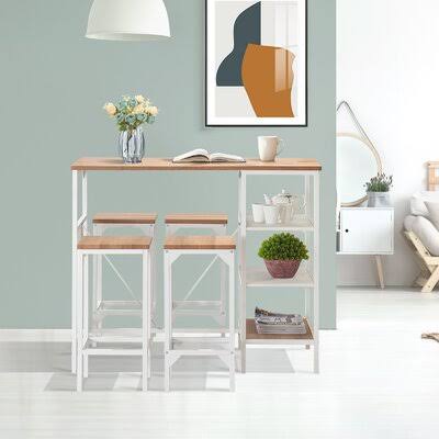 Jacob-Dean 4 - Person Counter Height Dining Set Ebern Designs Table Top Color: Oak, Table Base Color: White, Chair Color: Oak/Wh