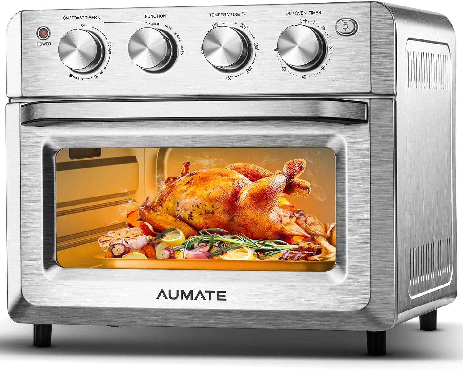 AUMATE Countertop Convection Oven, Air Fryer Toaster Oven, 19 Quart 7-in-1 Countertop Oven Combo, 1550W Oilless Knob Control Electric Oven with 4 Accessories, Black