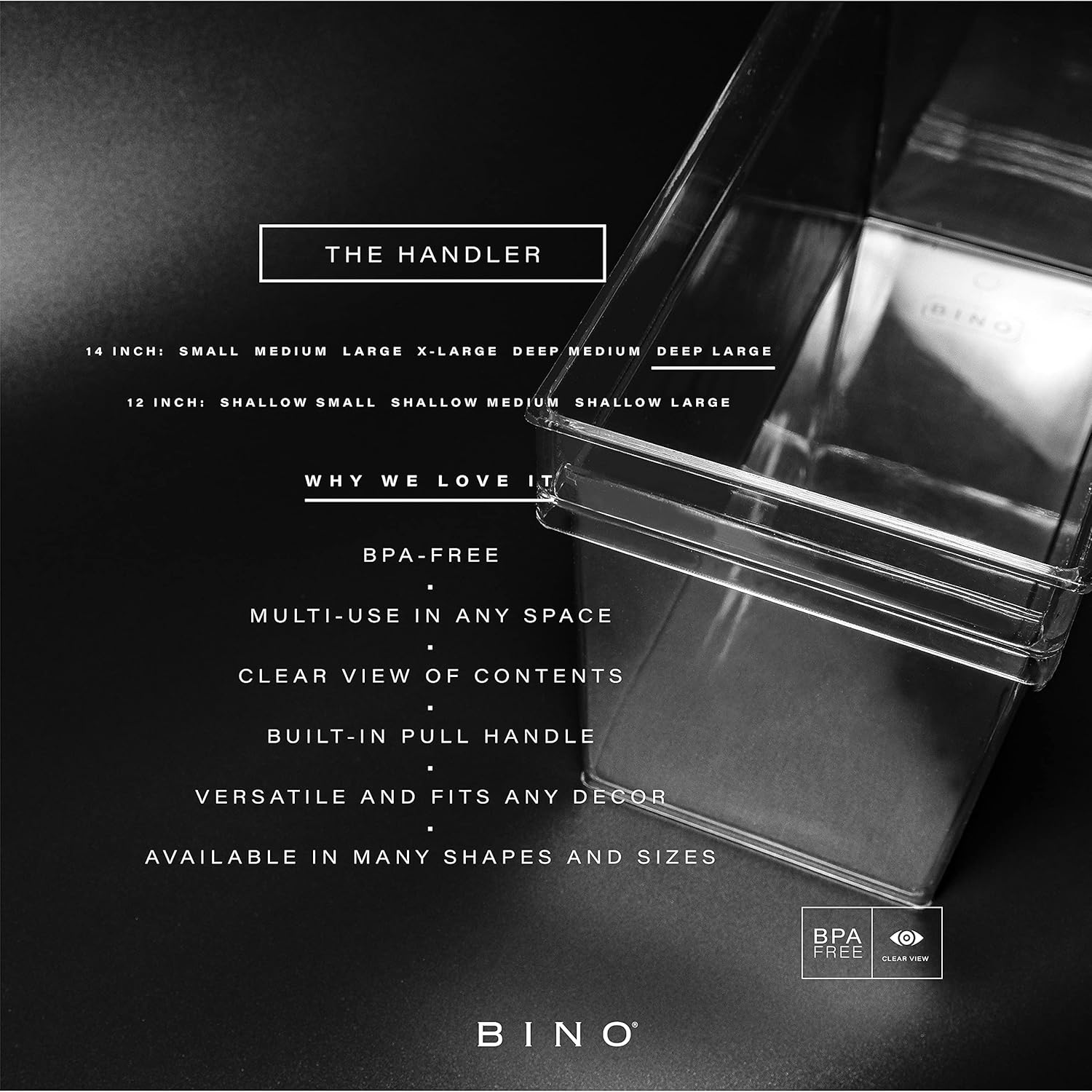 BINO | Plastic Storage Bins, Deep Large - 12 Pack | THE HANDLER COLLECTION | Multi-Use Organizer Bins | Built-In Handle | BPA-Free | Pantry Organization | Home Organization | Fridge Organizer