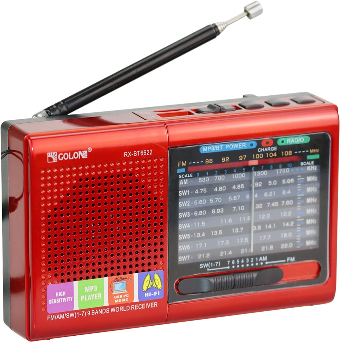 Multi-Function Radio FM/AM/SW Multi-Band Radio Portable Bluetooth Speaker MP3 Player can be Operated by Rechargeable Lithium Battery/3 AA Batteries Support TF Card/U Disk by ZWYING Pack of 2