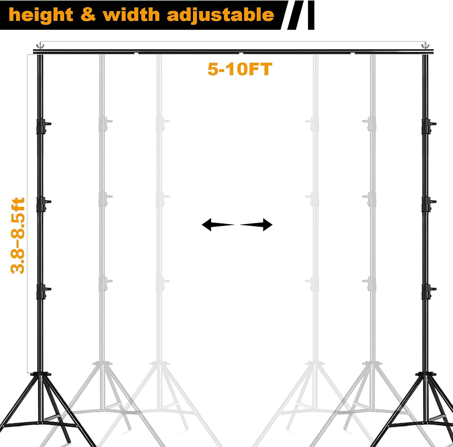 TECDIGBO 10x8.5FT Backdrop Stand Kit for Parties Adjustable Studio Premium Photo & Video Support System Stand Kit with Spring Clamp, Sand Bag, Carry Bag for Live Stream Party Event Photography Studio