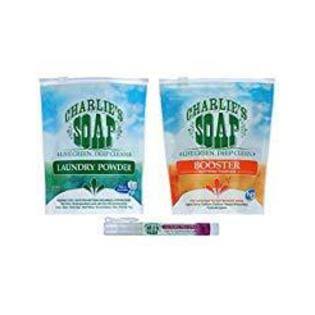 Charlie's Soap He 100 Load Laundry Powder with Booster and Travel Pre-Spray Combo Pack