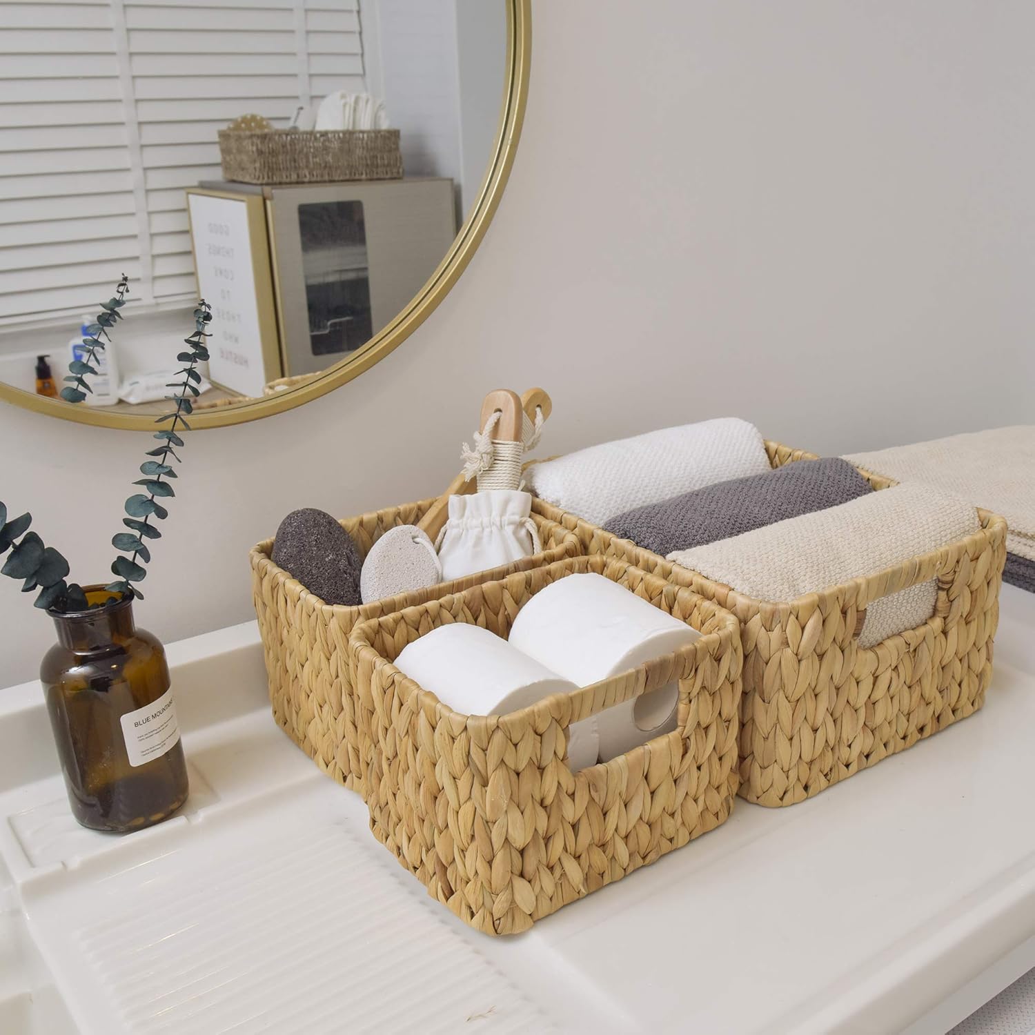 StorageWorks Hand-Woven Storage Baskets, Water Hyacinth Wicker Baskets for Organizing, Set of 3 (1PC Large, 2PCS Medium), 14 ¾ x 10 ½ x 6 ¼ inches Pack of 2