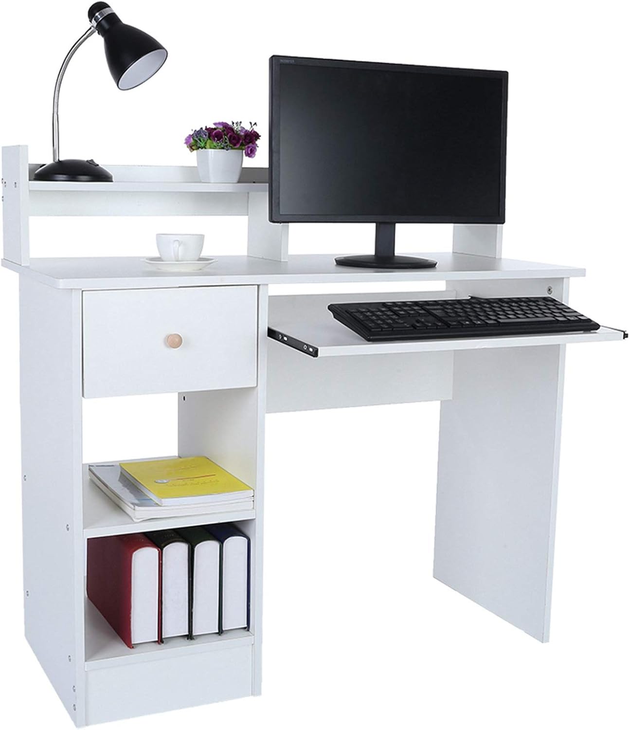 Computer Desk with Storage Shelves/Keyboard Tray/Monitor Stand,Home Office PC Laptop Notebook Desk,Wood Writing Gaming Desk for Small Space