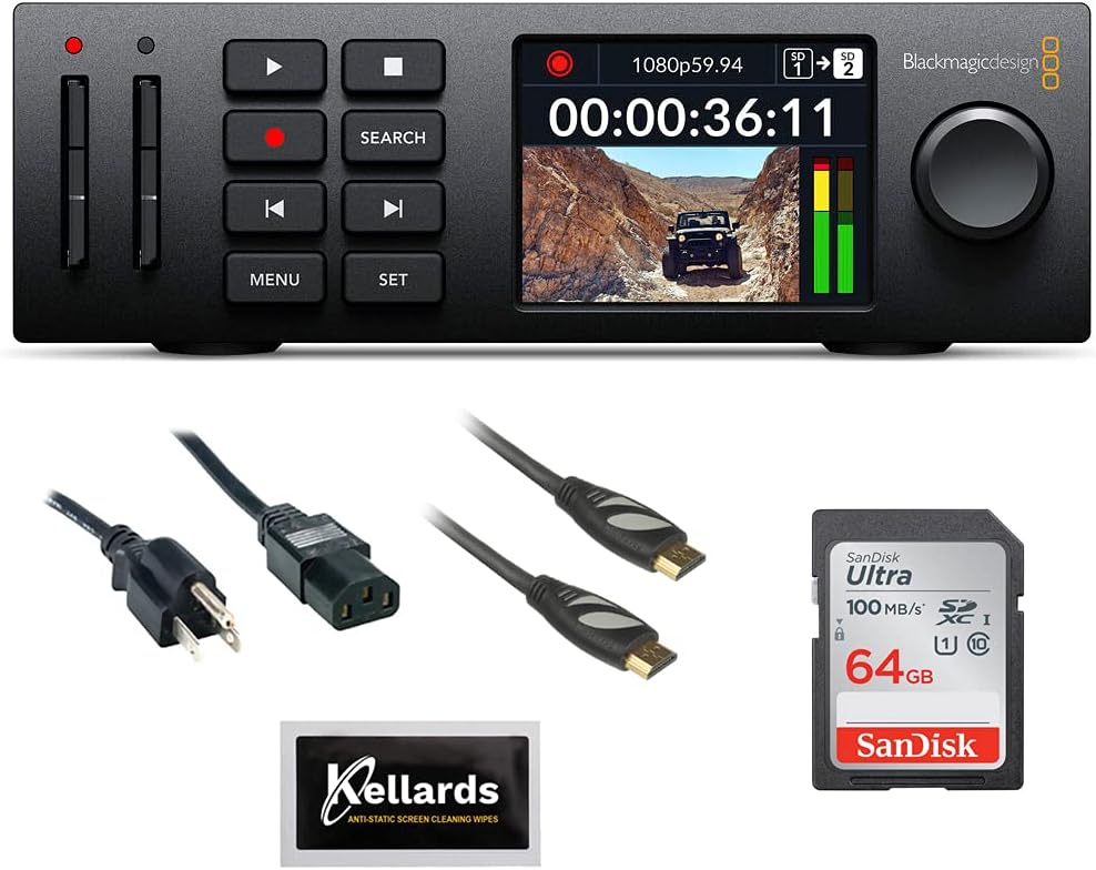 Blackmagic Design HyperDeck Studio HD Mini Bundle with 64GB Ultra SDXC Memory Card, PC Power Cord, HDMI Cable, and Screen Cleaning Wipes (5-Pack)