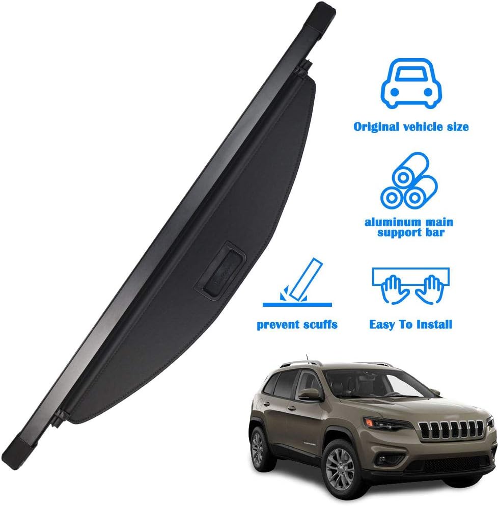 Marretoo for Jeep Cherokee Cargo Cover 2019 2020 2021 for Jeep Cherokee Accessories Black Retractable Trunk Cover Security Shield Shade
