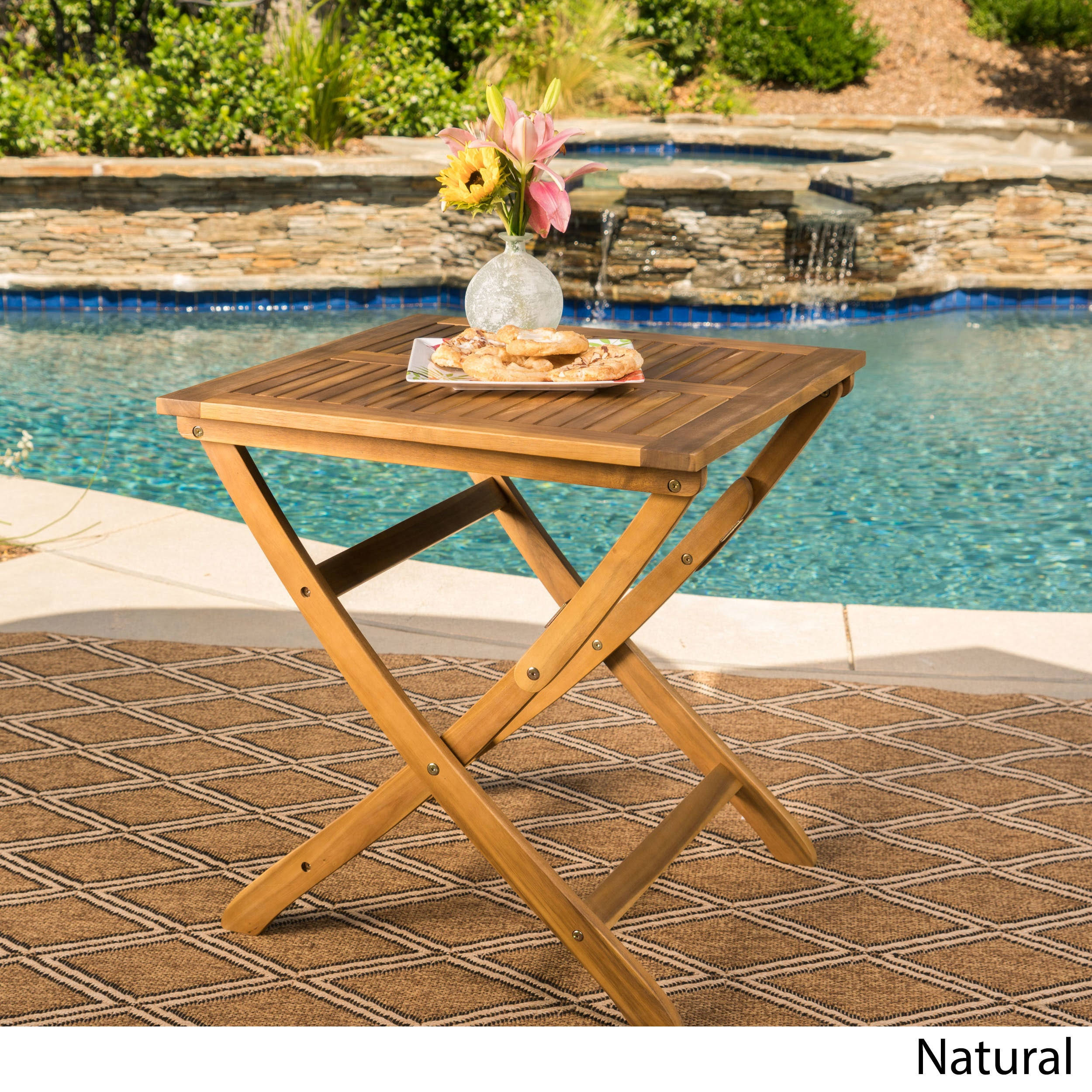 Christopher Knight Home Positano Outdoor Foldable Acacia Wood Side Table by, Brown
