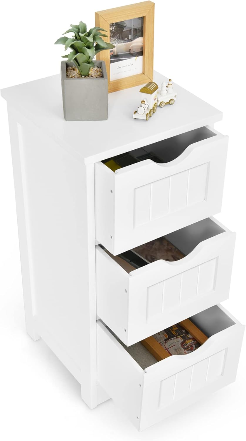 LOKO Bathroom Floor Cabinet, Freestanding Storage Cabinet with Three Drawers for Bathroom, Living Room, Bedroom, 12 x 12 x 25 inches (Grey) Pack of 2