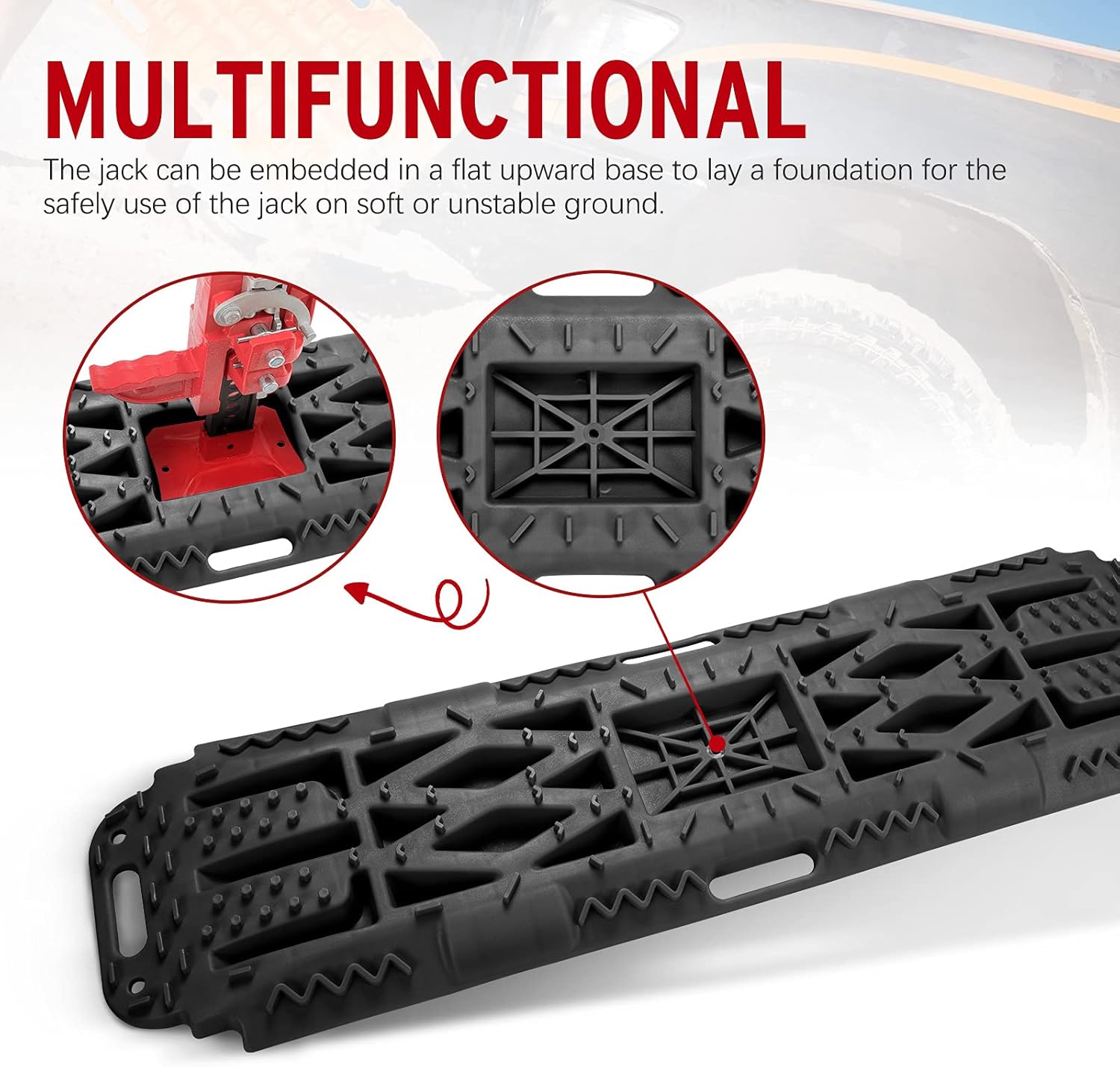 Kanruis Recovery Traction Boards, Emergency Tracks with Jack Lift Base for Off-Road Sand Mud Snow, 2 PCs Tire Ladder Mat (Black)&hellip;