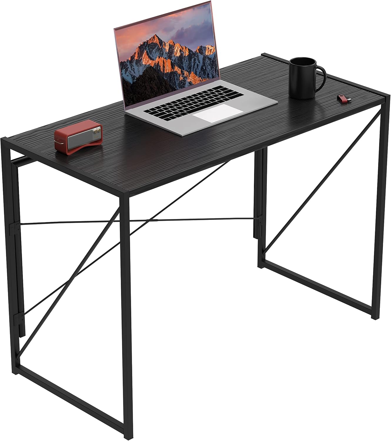 Halter Folding Table Computer Desk, Modern Home Office Desk for PC or Laptop, Gaming Study Work Writing Foldable Desk Table for Small Spaces, Gray Wood Desk, 39 Inches Pack of 2