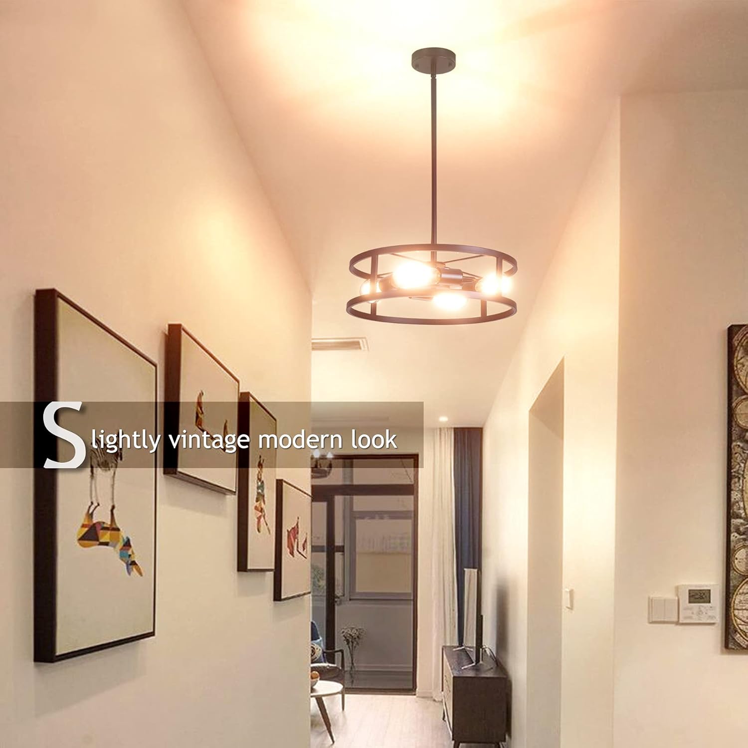 Farmhouse Semi Flush Mount Ceiling Light Fixture, 4 Light Black Industrial Metal Cage Ceiling Lighting, E26 Base Vintage Close to Ceiling Lamp for Kitchen, Hallway, Foyer, Bedroom, Dining Living Room