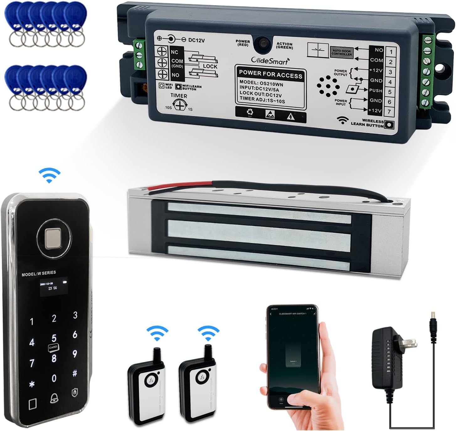 WiFi Access Control 400lb Holding Force Electric Magnetic Door Lock System Kit with Remote and Smartphone app Control, paired with Wireless Fingerprint and Access Kaypad (Electric Strike Lock kit)