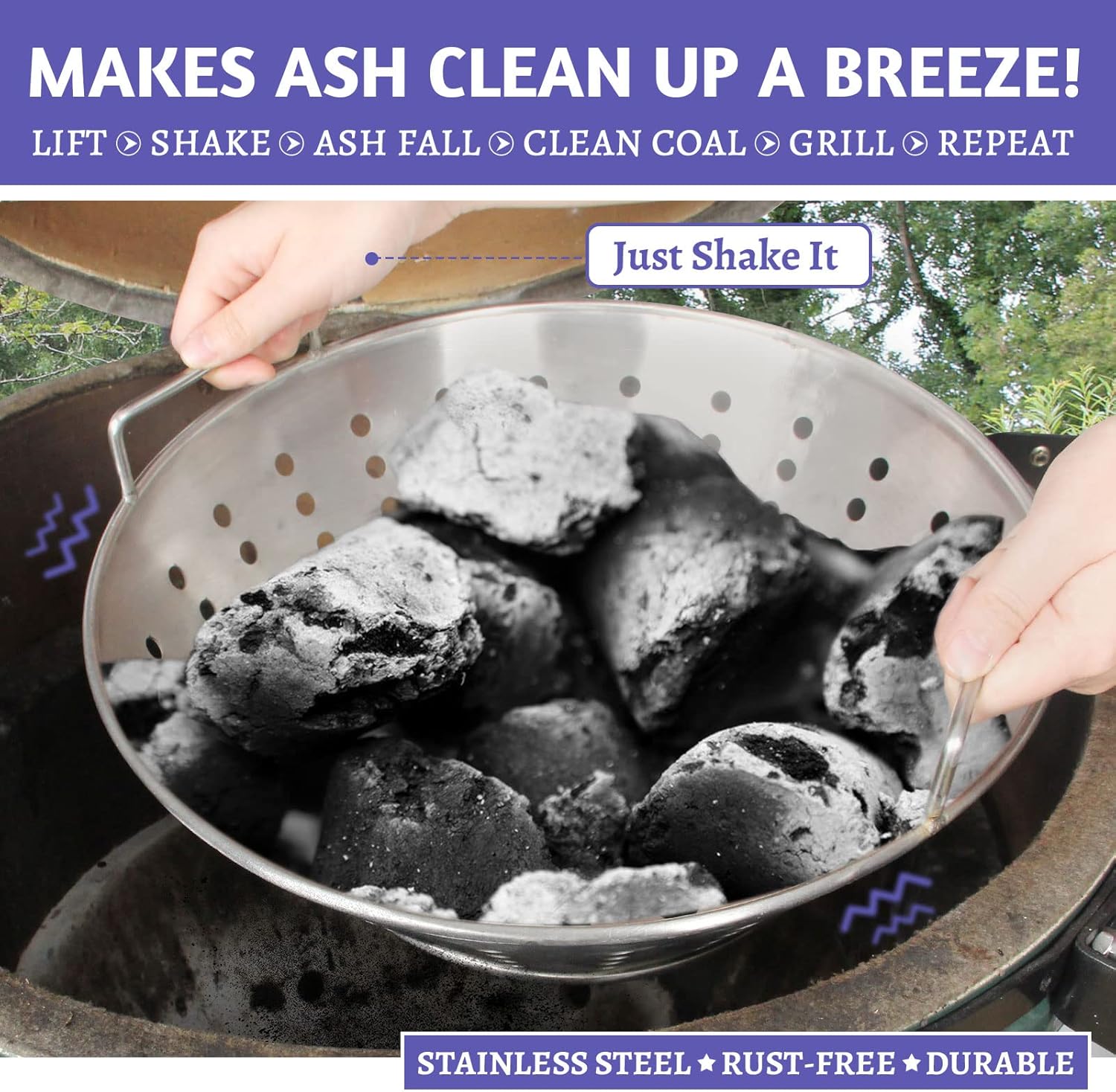 KAMaster Punched Stainless Steel Charcoal Ash Basket for Large Big Green Egg,Lump Charcoal Fire Basket Big Green Egg Accessories Fire Bowls for Large BGE,Kamado Joe Classic and Other Similar Grills