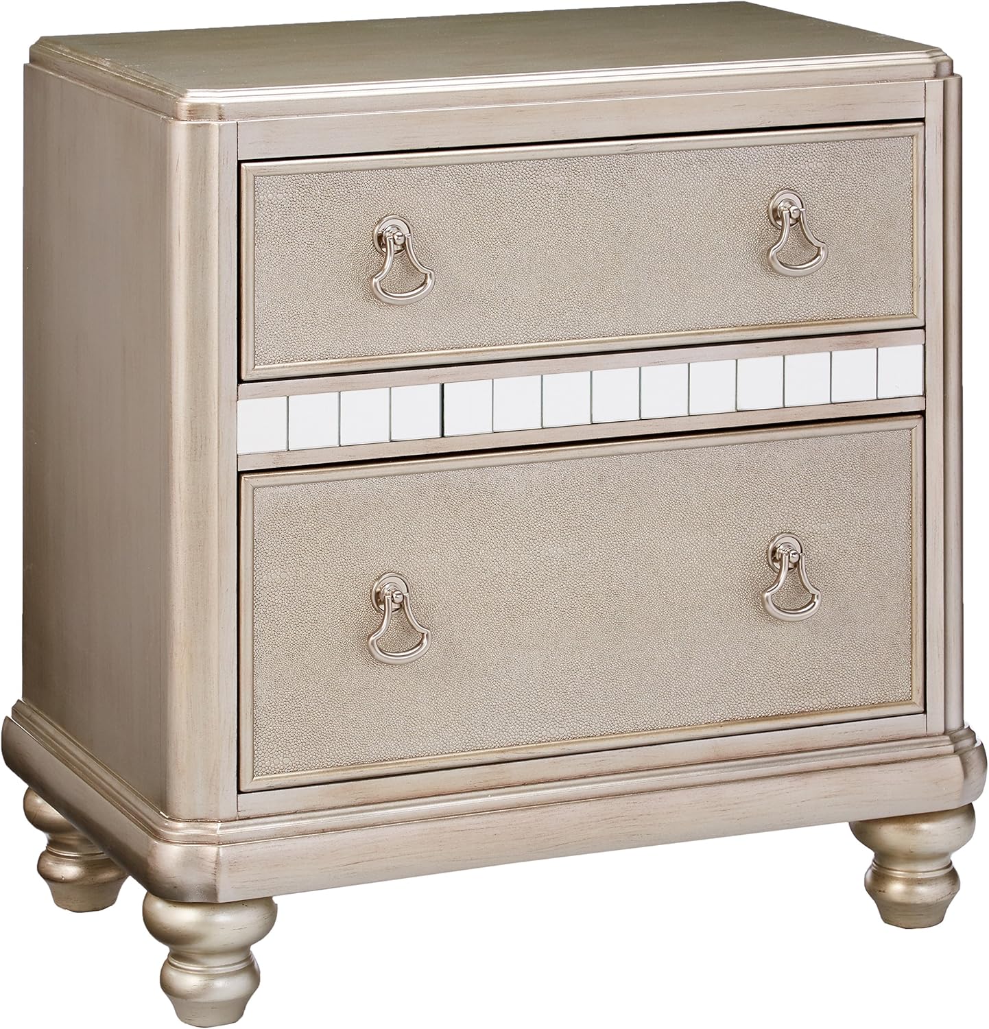 Bling Game 2-drawer with Stacked Bun Feet Nightstand Metallic Platinum