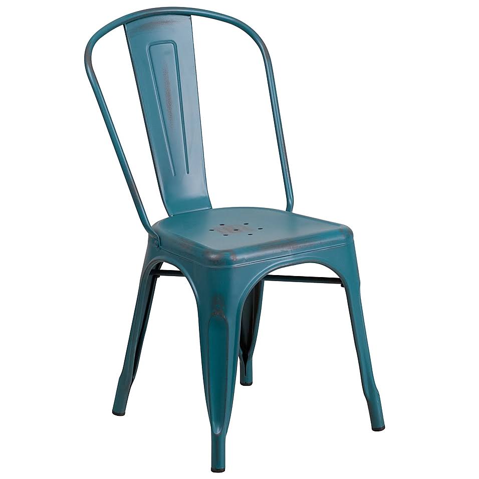 Flash Furniture Distressed Metal Indoor/Outdoor Stackable Chair in Dark Blue