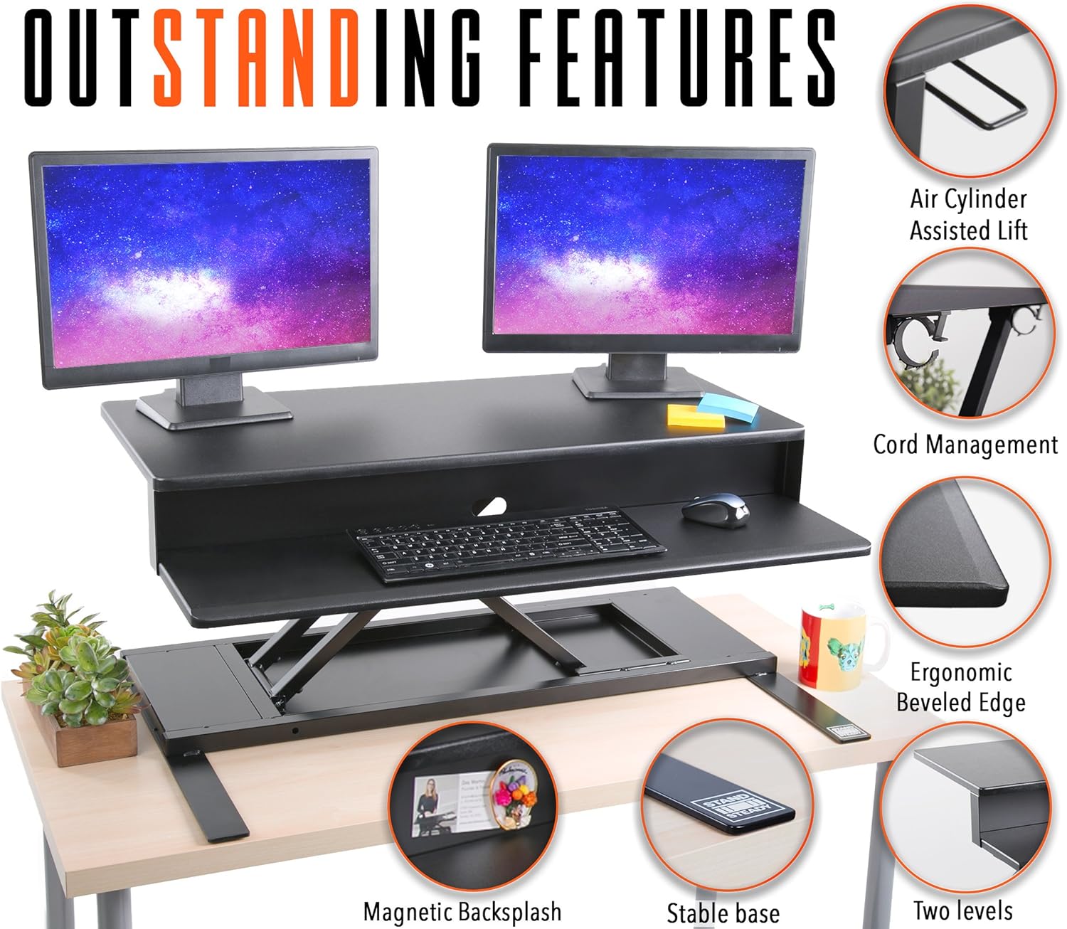 Stand Steady Flexpro Air Standing Desk - Precision Desk Converter with Hydraulic Lift Assist (Sit or Stand) - Instantly Change Any Surface to a Stand Up Desk - No Assembly Required (36 inch)