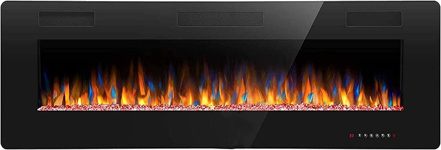 Crzoe 60 Inch Electric Fireplace, Recessed and Wall Mounted Fireplace Heater, Remote Control & Touch Panel, Timer, Adjustable Flame Color and Speed, 750w/1500w.