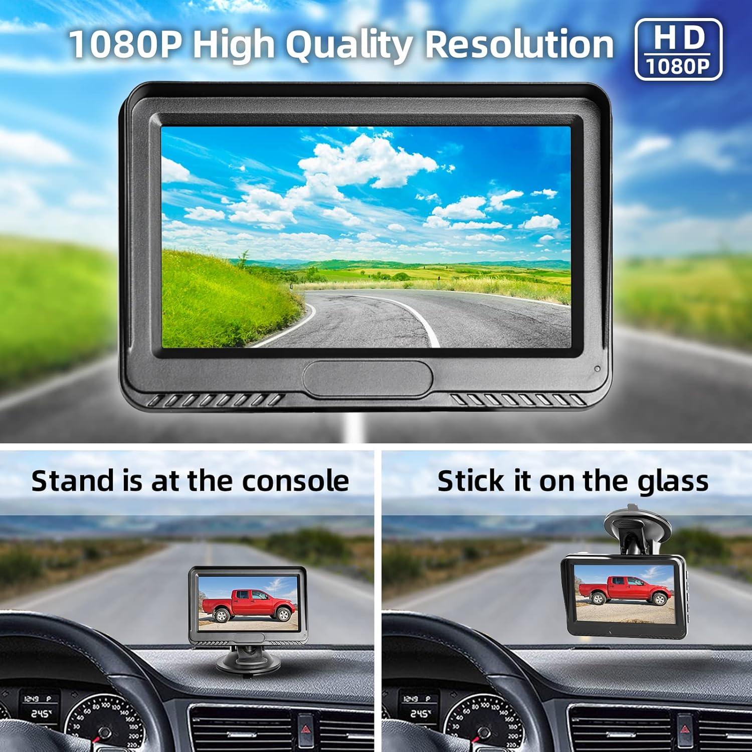 Roadpower 1080P Backup Camera HD with Monitor Kit for Cars,Trucks,Vans,Campers Waterproof Night Vision HD Backup Camera Monitor DIY Grid Lines,Plug and Play