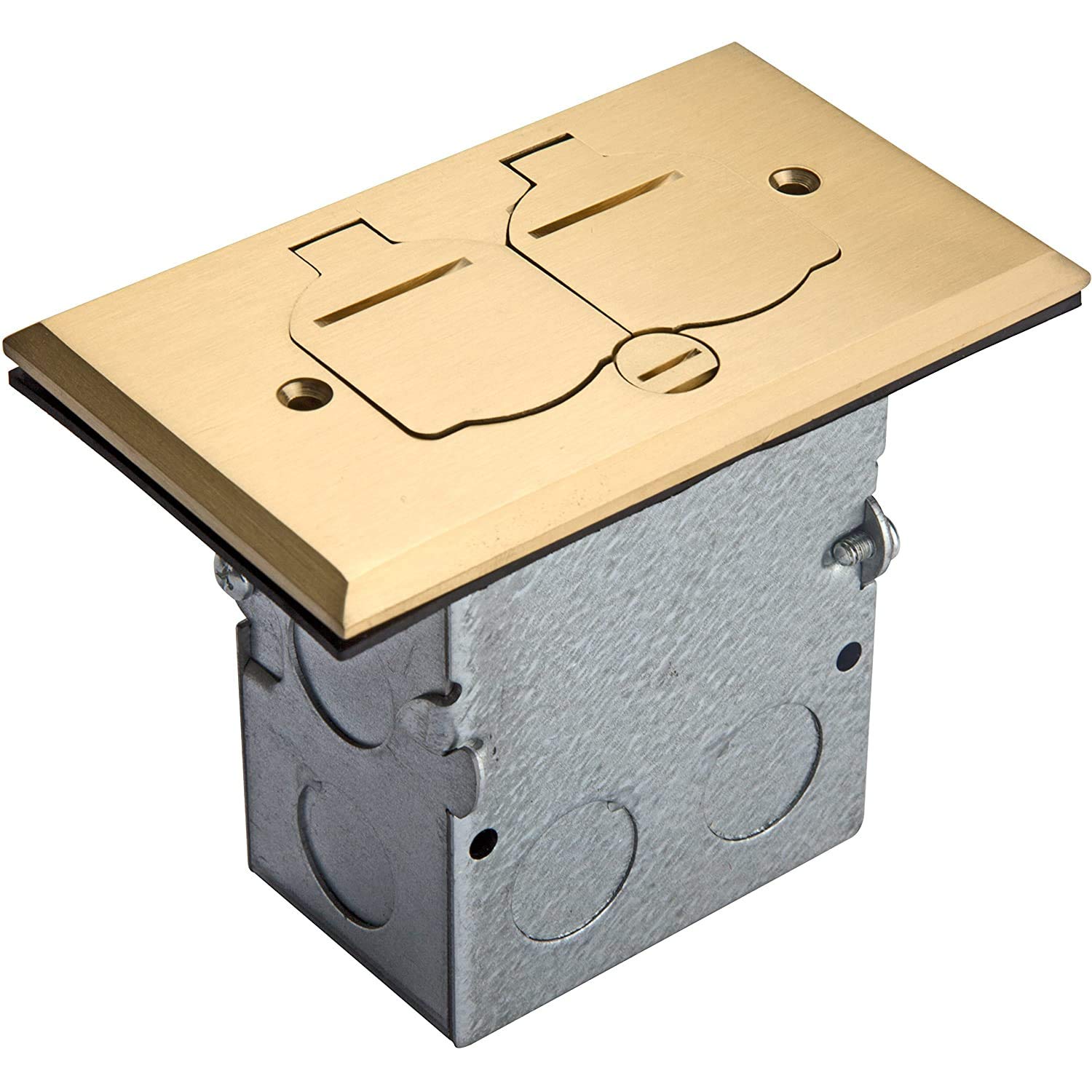ENERLITES Flip Lid Cover Floor Box kit, 5” x 2.87” 1-Gang Cover, 20A Tamper-Weather Resistant Receptacle Outlets, Watertight Gasket, Corrosive Resistant Hardware, 975507-C, Brass (705507-C) Pack of 2