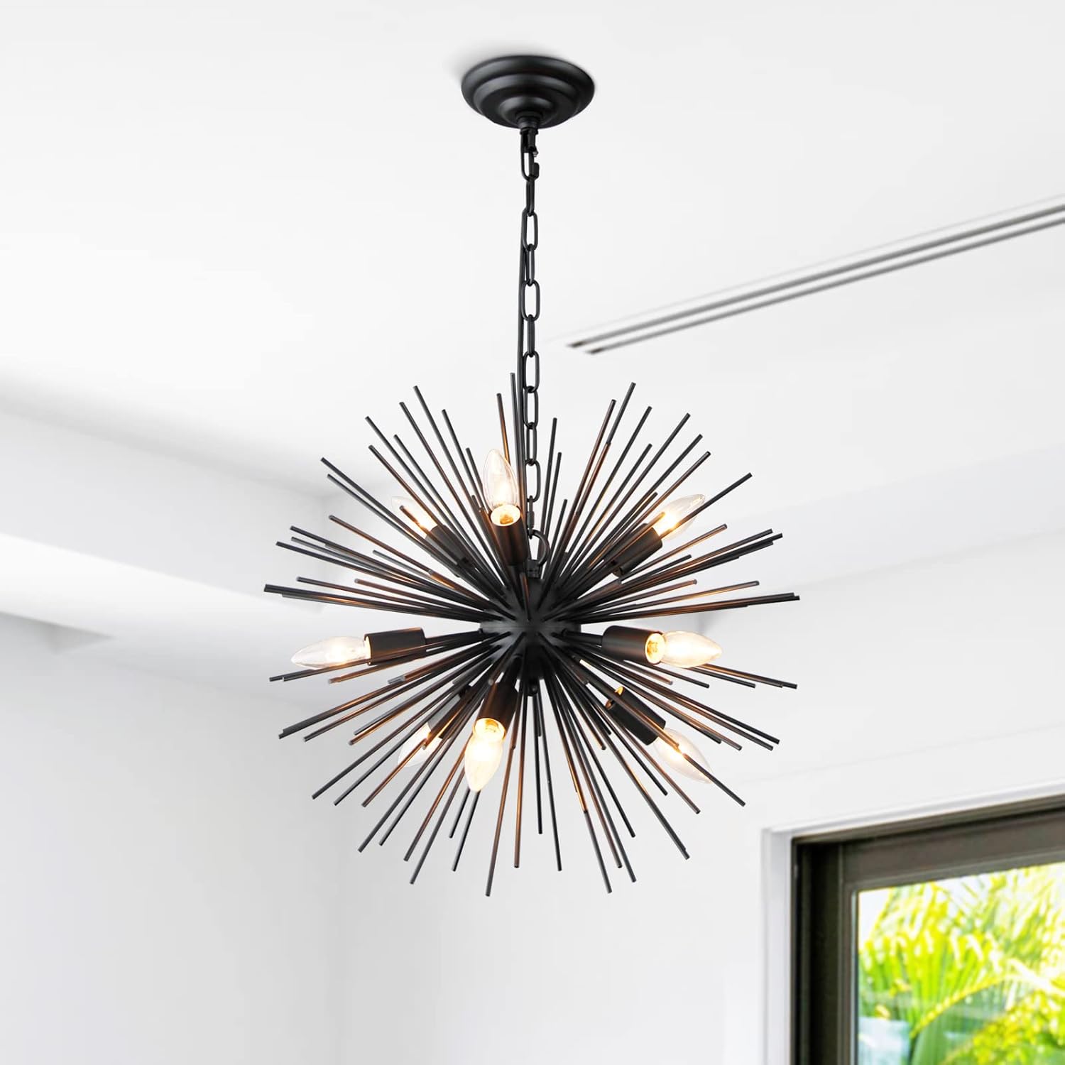GOMUNIN Sputnik Pendant Light 9-Light Satellite Chandelier Modern Pendant Lighting Fixture Black Mid Century Starburst Chandelier for Dining Room Living Room Kitchen Island Foyer Bedroom,20in