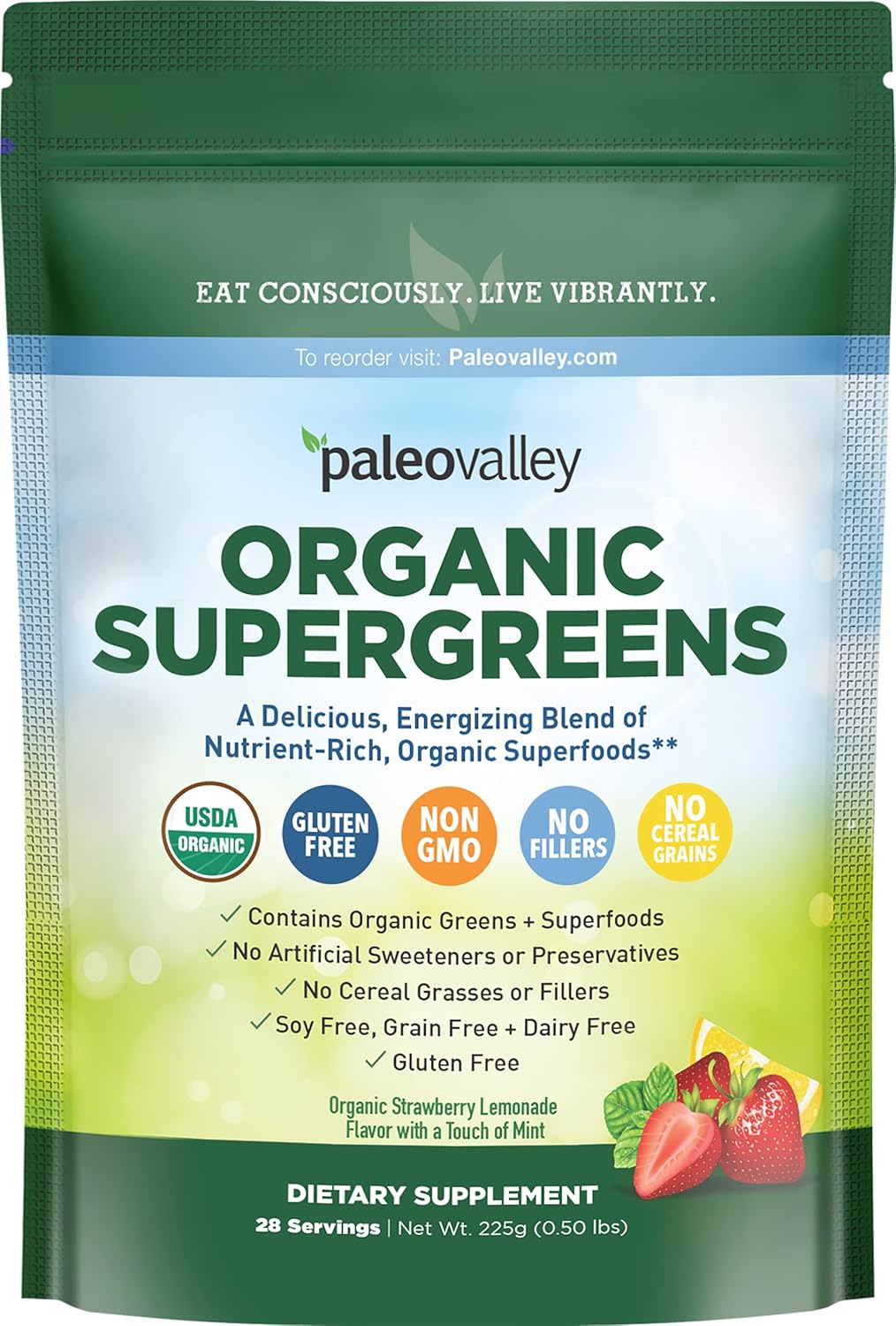 Paleovalley Organic Supergreens - Organic Greens Powder Superfood for Immune Support - Paleo Green Powder Blend - 28 Servings - 23 Organic Superfoods - Gluten Free, No Cereal Grasses, Soy or Grains Pack of 2