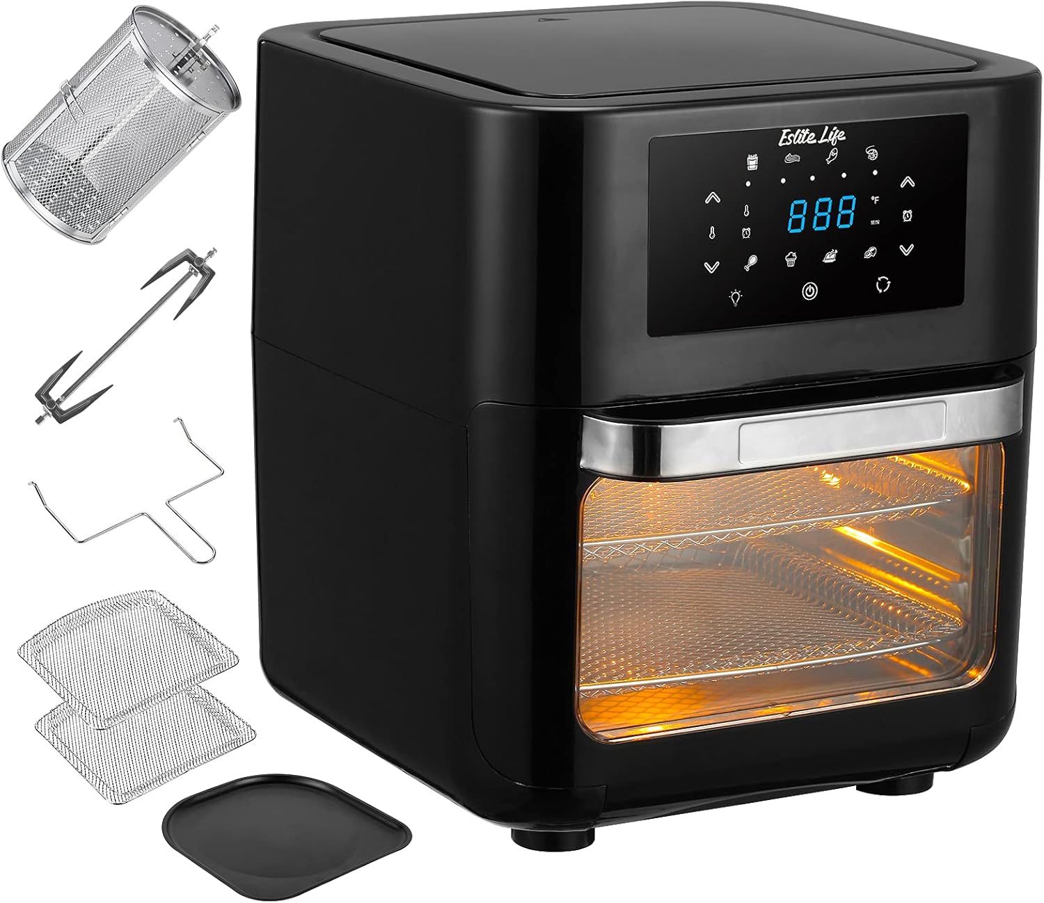 Air Fryer Oven+ Rotisserie,Multifunctional 8-in-1 Convection Oven, Touch Screen Presets Fry,Roast, Dehydrate & Bake, Auto Shutoff,Countertop Oven,6 Accessories,1700W,12.7QT, Family Size, Black