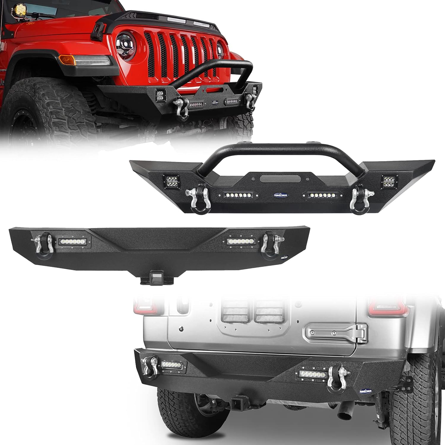 u-Box JL Front and Rear Bumper Steel Black w/LED lights Compatible with Jeep Wrangler JL 2018 2019 2020 2021 2022 JL