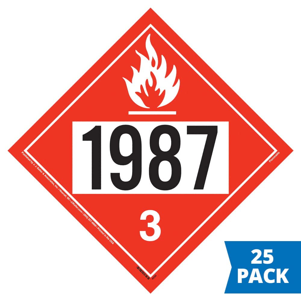 1987 Placard, Class 3 Flammable Liquid 25-pk. - 10.75