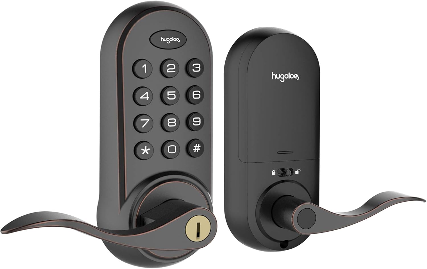Hugolog Door Lock, Keyless Entry Door Lock, Door Locks with Keypads, 20 Sets of User Code, Auto-Locking, Anti-peep Code, Vacation Mode, Latch Bolt for Front Door, Back and Side Door, Bedroom Door