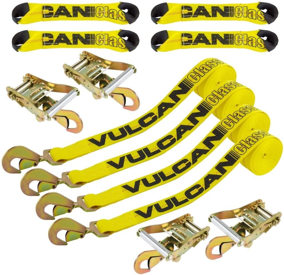 VULCAN 8-Point Roll Back Vehicle Tie Down Kit with Snap Hooks on Both Ends - Set of 4 - Proseries