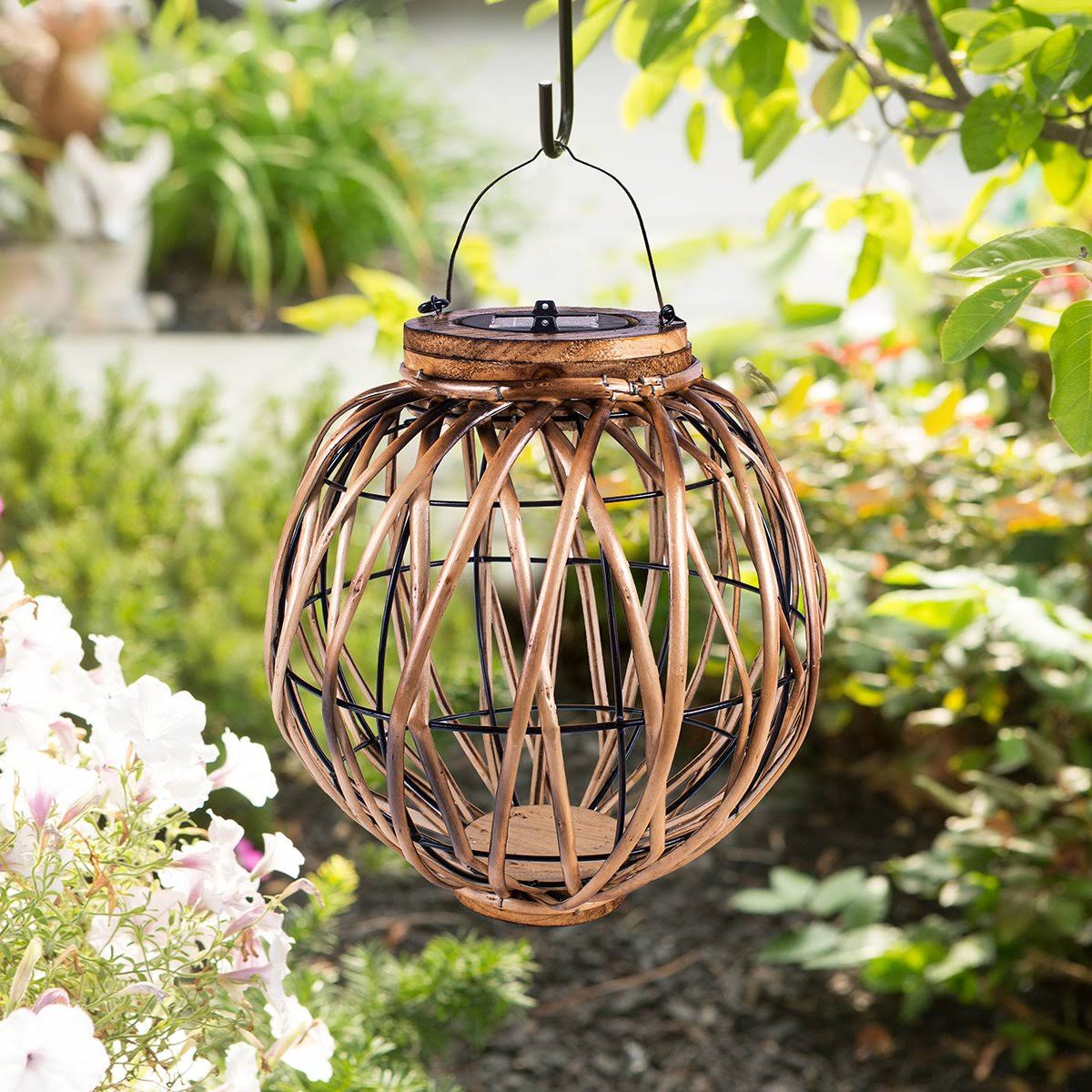 Echo Valley Burnished Wicker Solar Lantern - Each