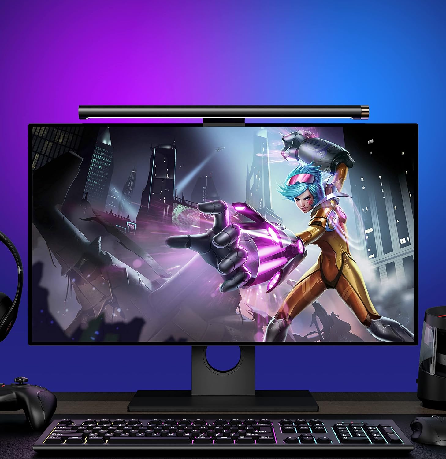 RAONE Monitor Light Bar, Flat/Curved Screen LED Colorful RGB Backlights with Touch Sensor for Eye Caring/Space Saving 17.7 inch USB Powered Desk Lamp with Auto-dimming/Memory Function for Game