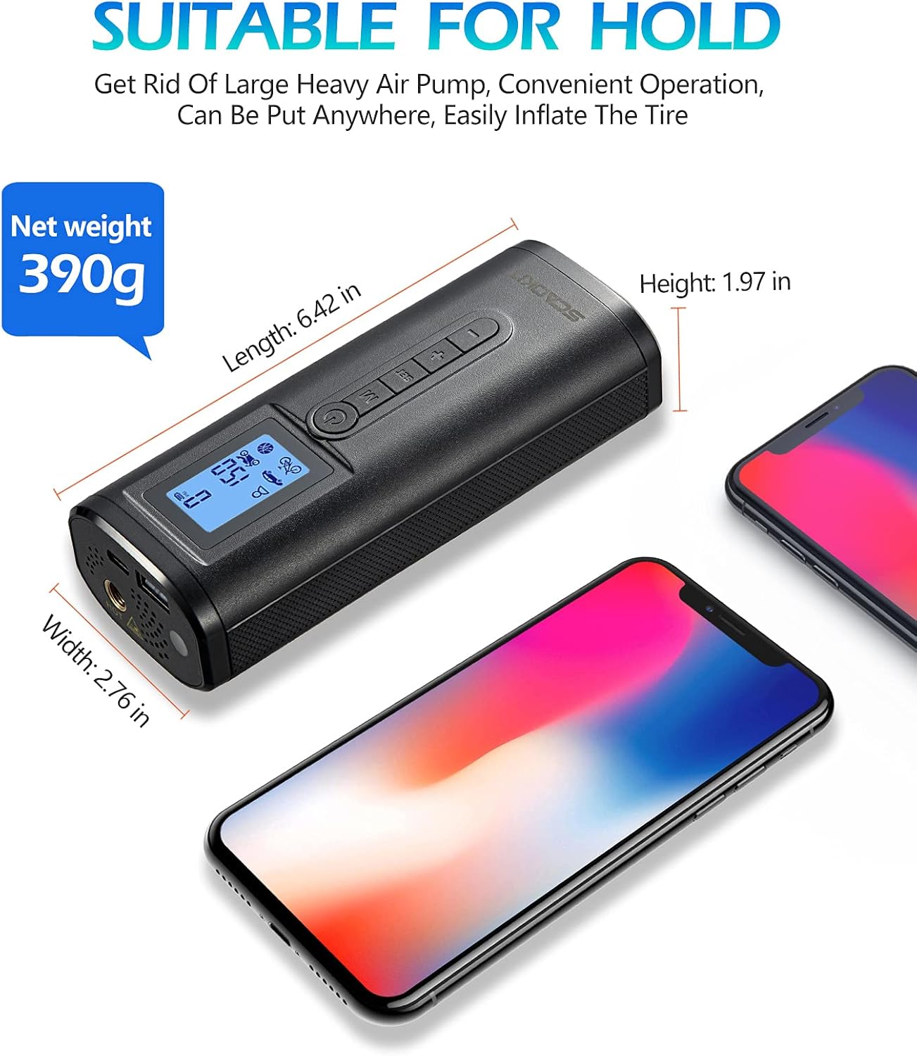 SCAOKIT 150PSI Tire Inflator Portable Air Compressor Rechargeable Tire Pump,2000mAh Smart Air Pump for Car Bike Motor with Digital LCD Pressure Gauge LED Light, Memory Function, Auto Shut Off. Pack of 2