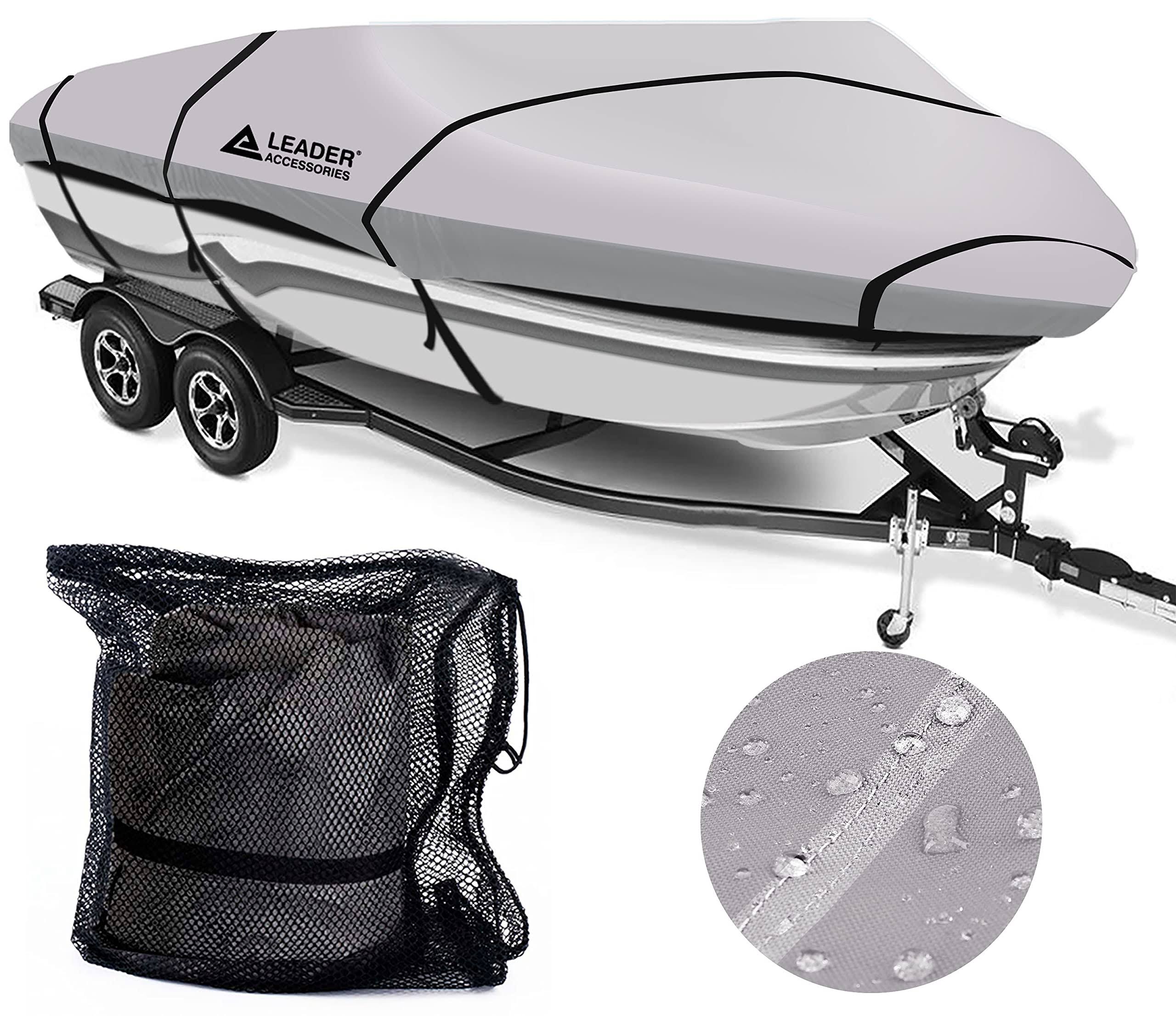 Leader Accessories Solution Dyed Waterproof Trailerable Runabout Boat Cover Fit V-Hull Tri-Hull Fishing Ski Pro-Style Bass Boats