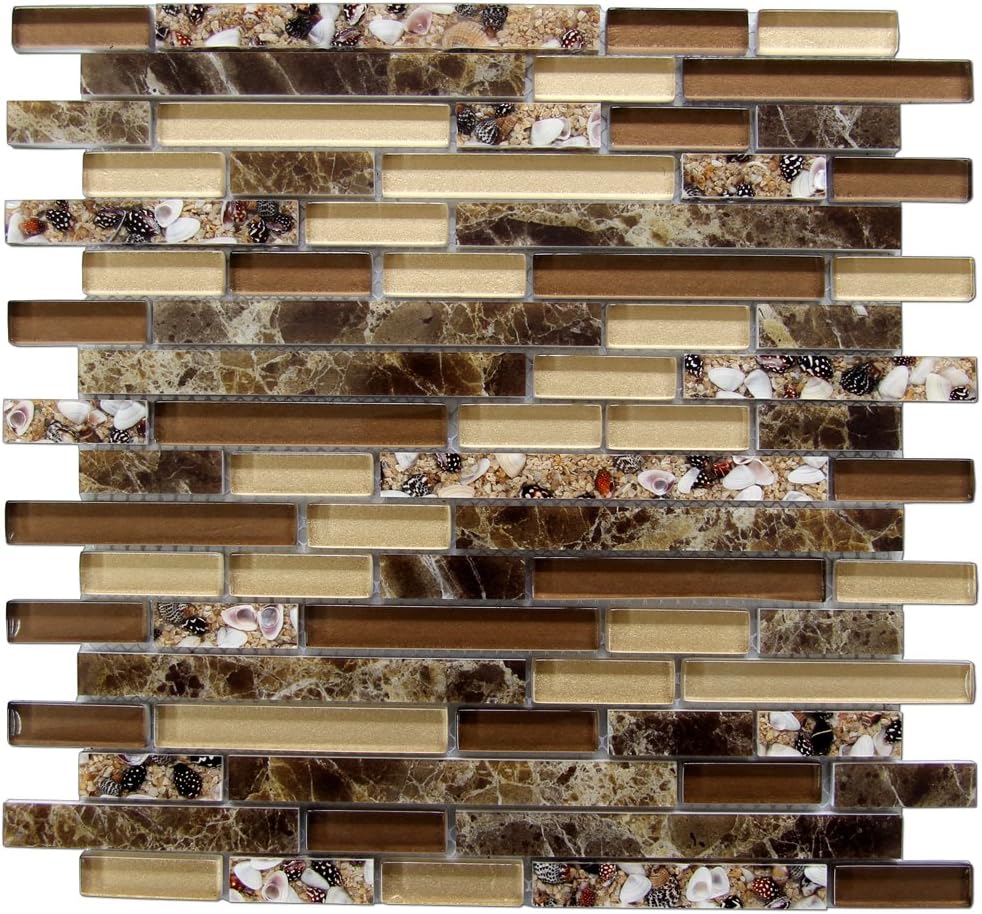 Art3d 5-Pieces Decorative Glass Tile Geniune Shell and Conch Mosaic Tile for Kitchen Backsplashes
