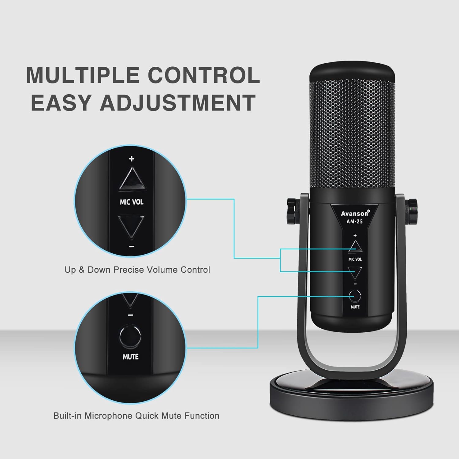 Avanson USB Condenser Microphone, Metal Build Desktop PC Recording Mic with Weighted Stand for Voice Overs Home Recording Podcasts Online Class Zoom YouTube Twitch Streaming, AM-25A Pack of 2