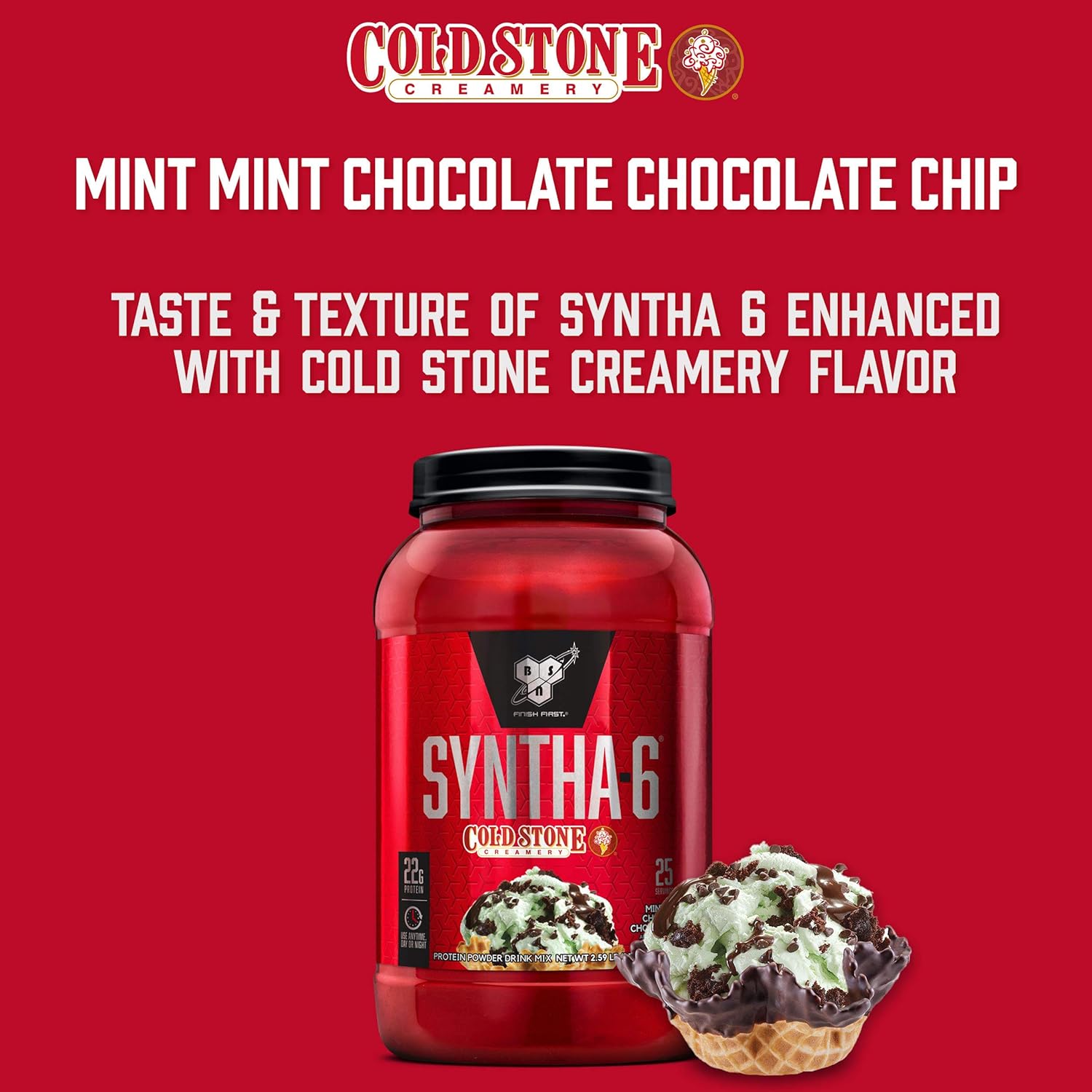 BSN Syntha-6 Whey Protein Powder, Cold Stone Creamery- Mint Mint Chocolate Chocolate Chip Flavor, Micellar Casein, Milk Protein Isolate Powder, 44 Servings Pack of 2