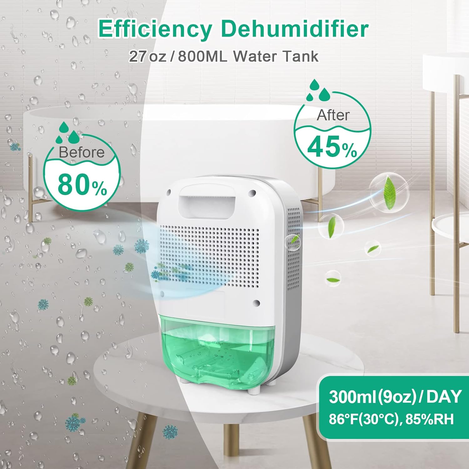 SEAVON Dehumidifier Small Dehumidifiers for Home 2200 Cubic Feet (260 sq ft), Portable and Compact 27 oz Capacity Quiet Dehumidifiers for Bedroom, Bathroom, RV, Closet, Basements, Auto Shut Off Pack of 2