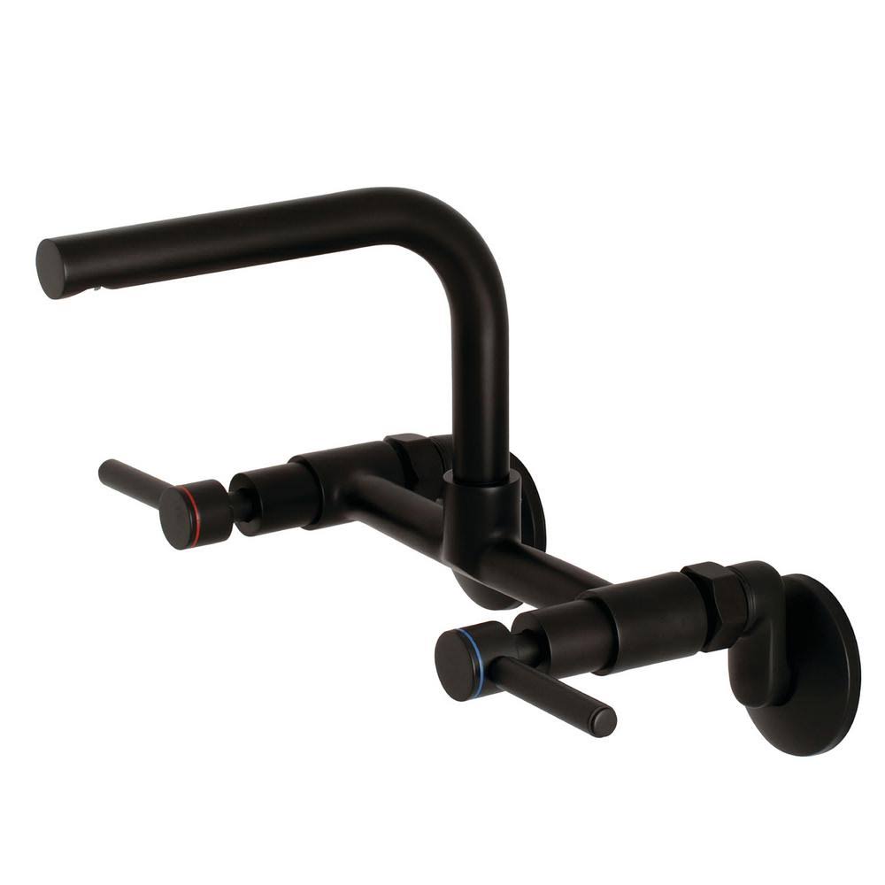 Kingston Brass Adjustable Center 2-Handle Wall-Mount Standard Kitchen Faucet in Matte Black HKS812MB