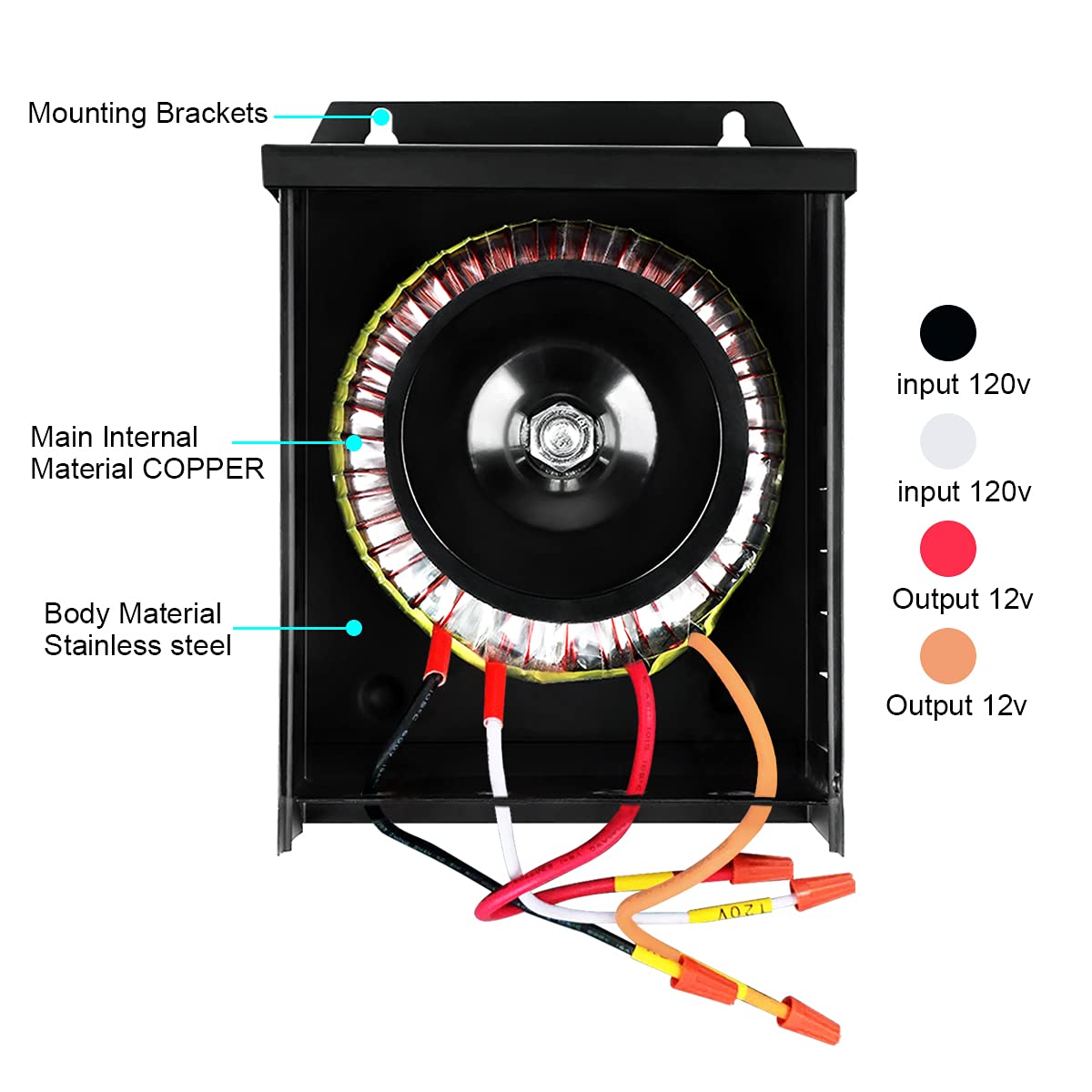 KOLLNIUN 300W Pool Light Transformer 120 to 12V Spa Light Transformer for Indoor/Outdoor Pool/Spa, Inground Swimming Underwater Fixture LED Pool Light 120v to 12v AC Transformer, Black