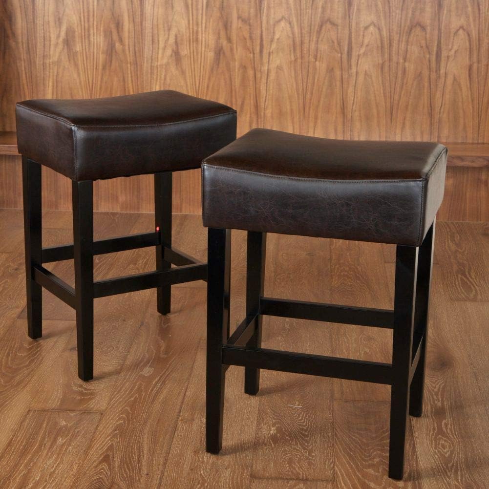 Christopher Knight Home Lopez Backless Leather Counter Stools, 2-Pcs Set, Brown