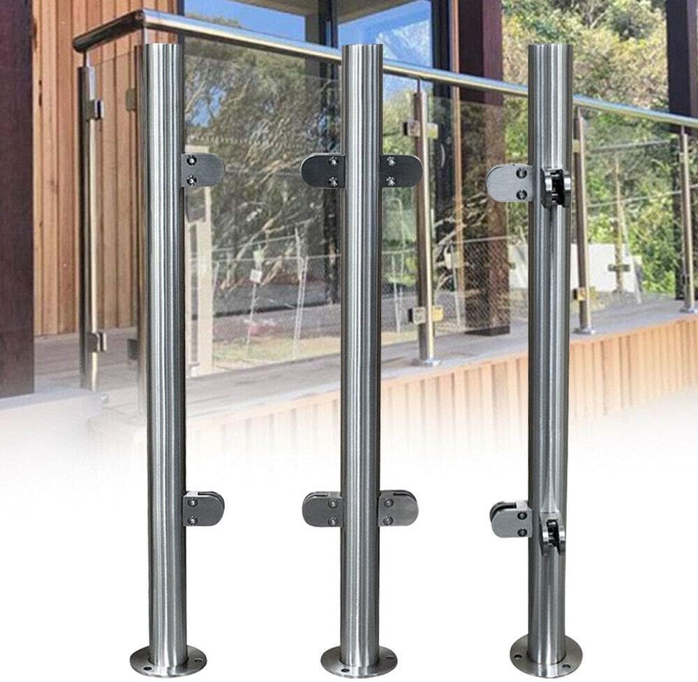 TFCFL 90/110CM High Glass Balustrade Railing Post Glazing Stainless Steel Pole Handrail Garden Fencing Silver (90cmEnd Post) (90cm End Post) Pack of 2
