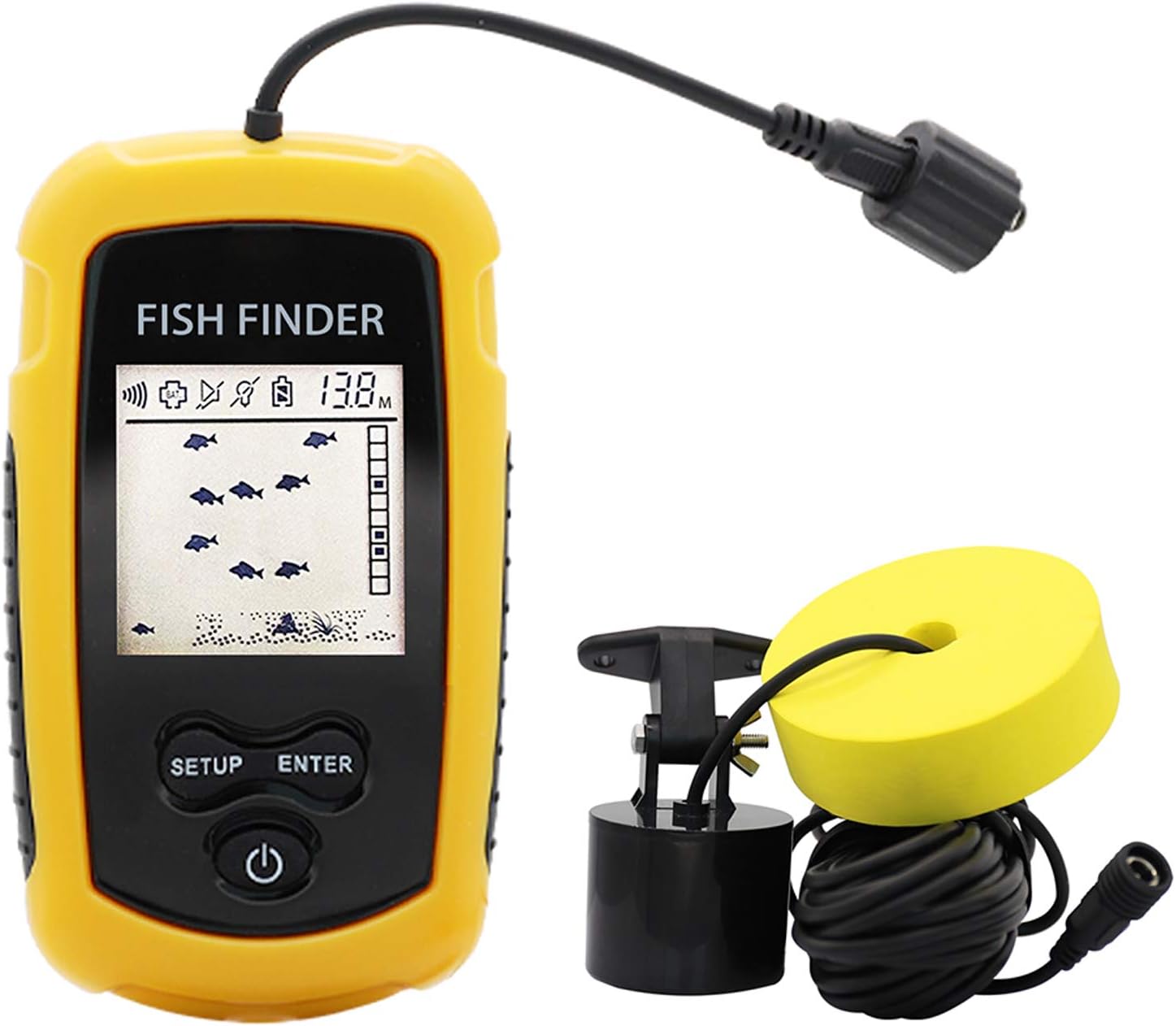 RICANK Portable Fish Finder, Water Handheld Fish Detector Device Ice Kayak Fishfinder Shore Boat Fishing Depth Finders with Sonar Sensor Transducer and LCD Display Wired Gear Fish Depth Finder Pack of 2