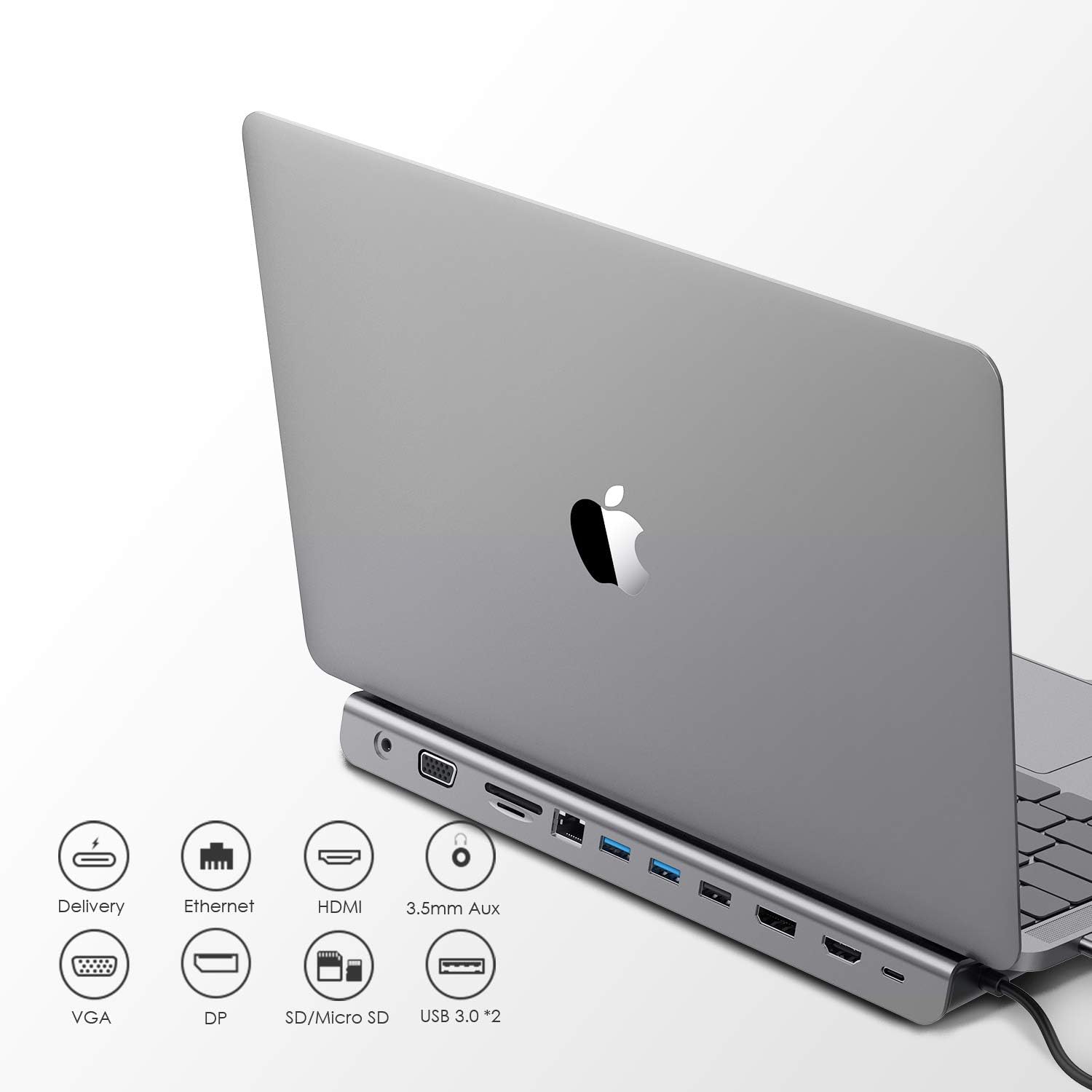 LENTION USB C Docking Station with 100W PD, 4K HDMI/DisplayPort, VGA, Ethernet, Card Reader, USB 3.0/2.0, Aux Adapter Compatible 2016-2020 MacBook Pro, New Mac Air/Surface, More (CB-C95, Space Gray)