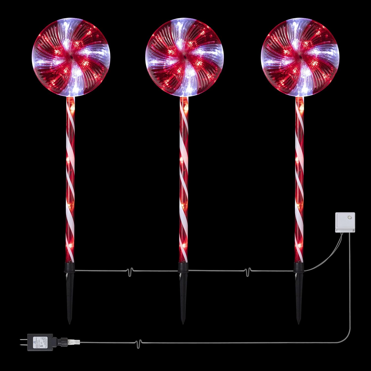 Alpine Corporation COR114T-3 Candy Cane Pathway LED, Decorative Winter Christmas Lights for Front Yard, Red and White, Set of 3 Holiday décor Pack of 2
