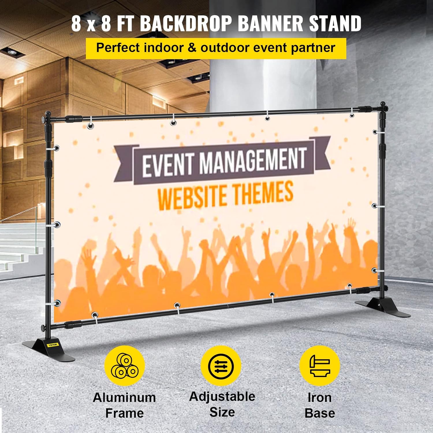 VEVOR 8 X 8 Ft Banner Stand Adjustable Height and Width Display Backdrop Lightweight Portable Trade Show Wall for Photography Pack of 2
