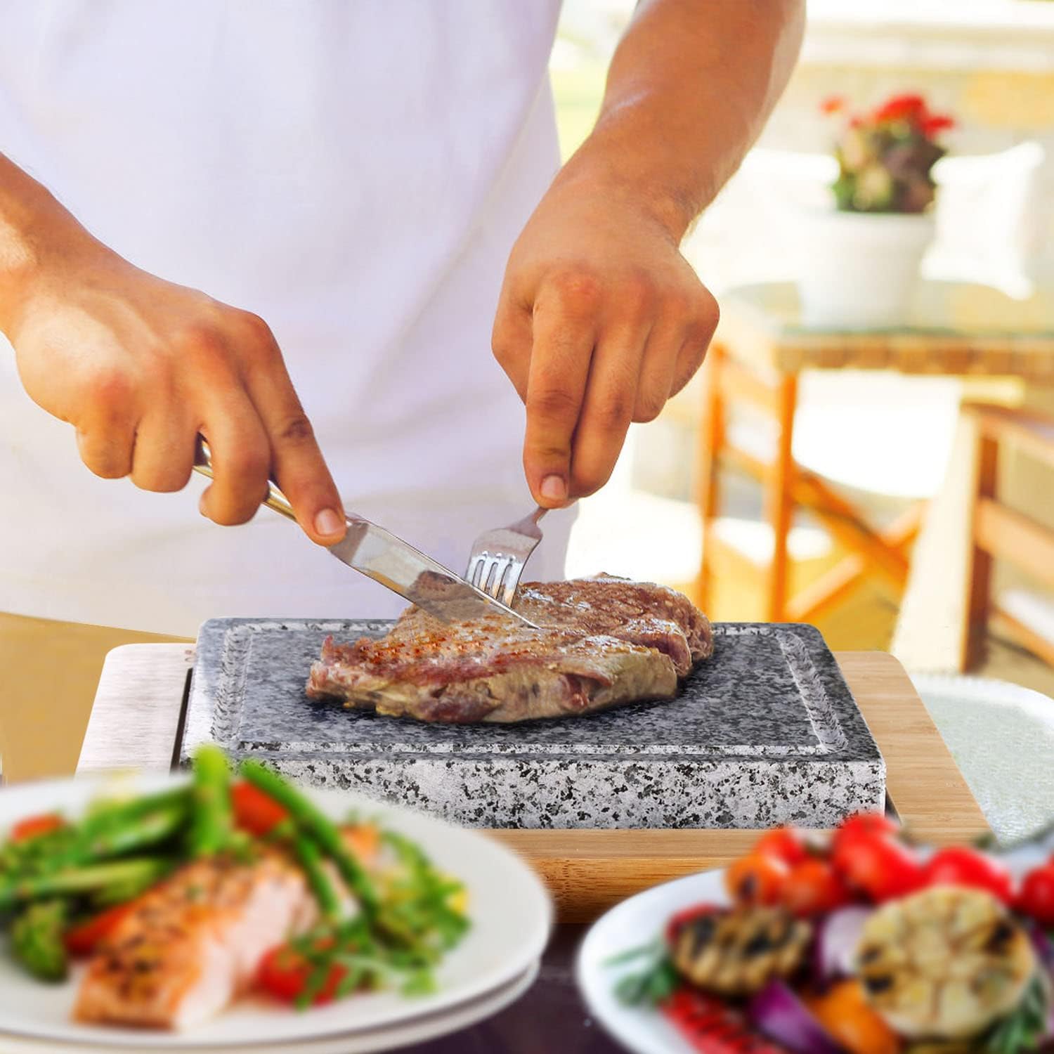 Artestia Cooking Stones for Steak,Double Cooking Stones in One Sizzling Hot Stone Set ,steak stone cooking set Barbecue / BBQ / Hibachi / Steak Grill (One Deluxe Set with Two Stones) Pack of 2